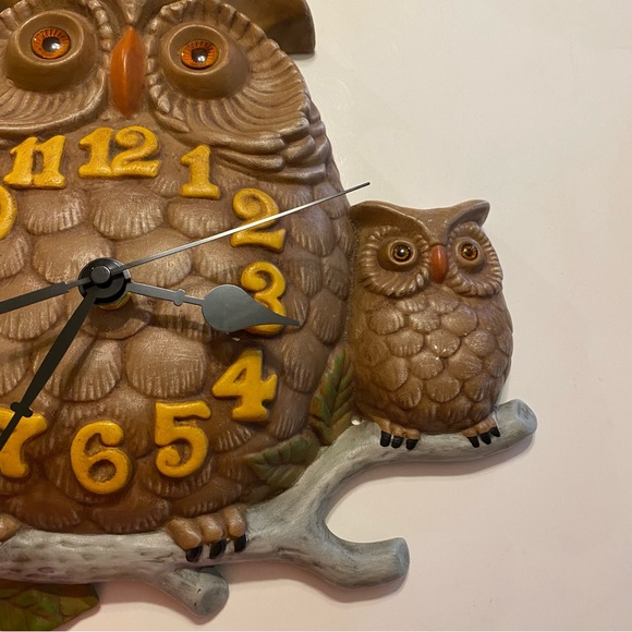 Vintage MCM Owl & Babies on a Branch Wall Clock Handmade Circa 1970 Arnels? - Picture 4 of 7